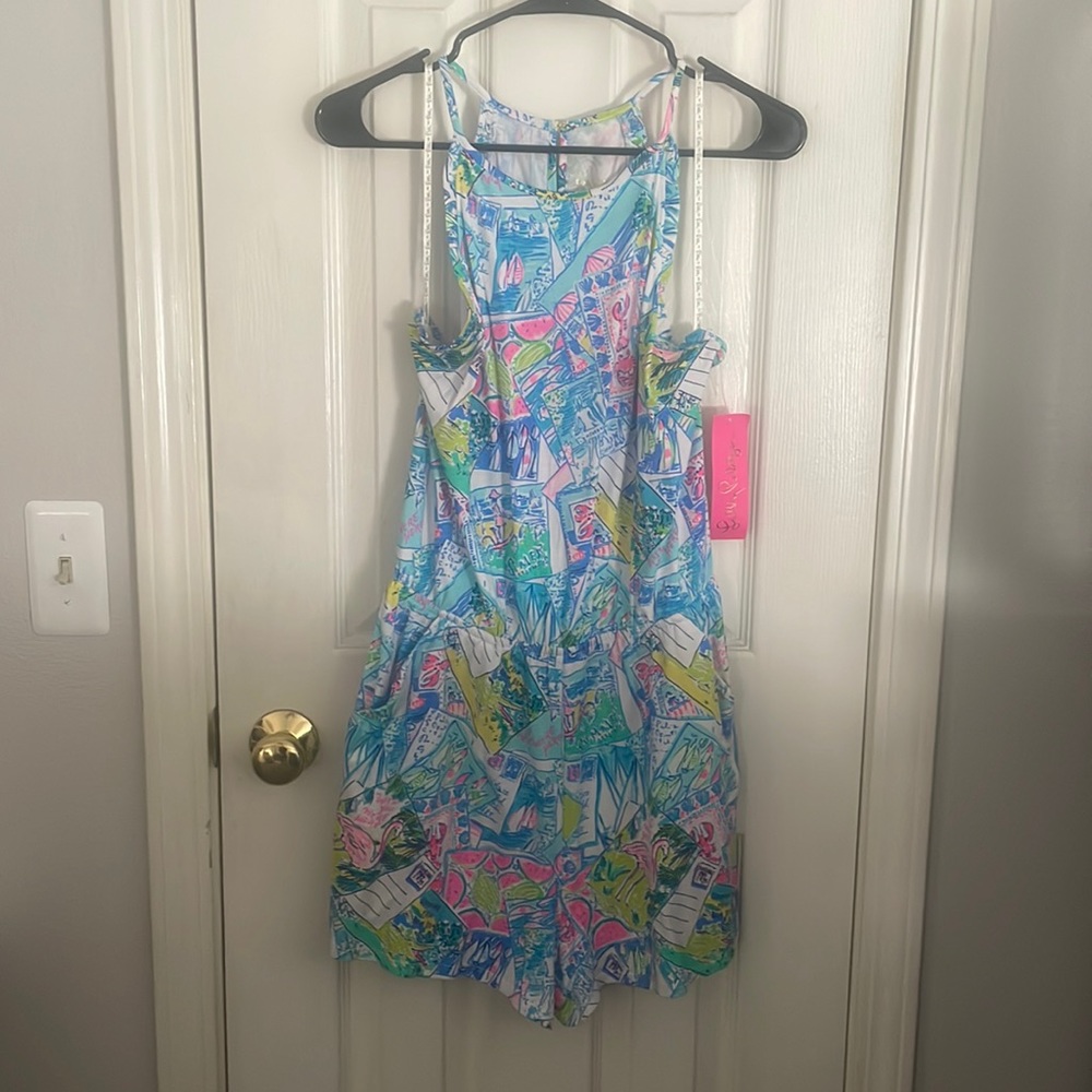 Brand New with Tags Lilly Pulitzer Dayley Romper in “Pop Up Wish You Were Here”